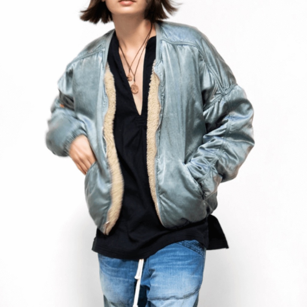 🌟NWOT🌟FREE CITY satin Sherpa bomber jacket Sherpa jacket winter jacket